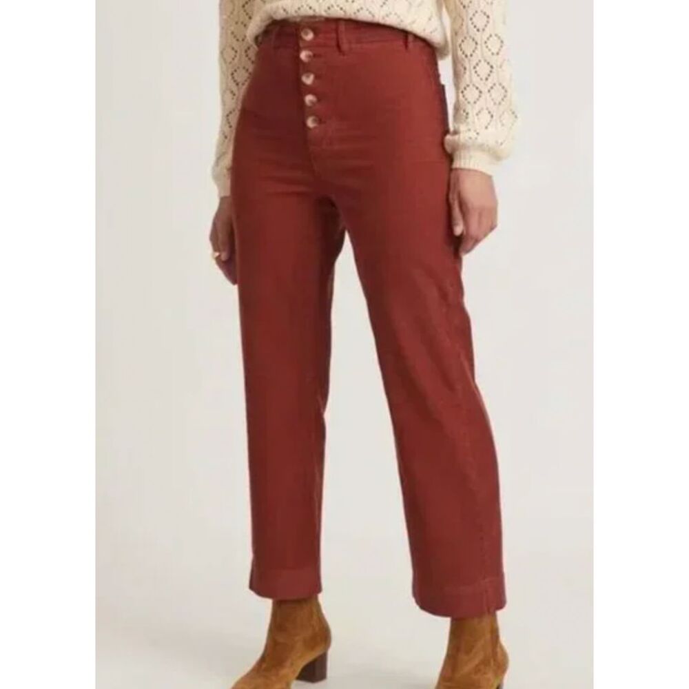 Marine Layer Corduroy Bridget Wide Leg Crop in Reddish Brown. Size 6
